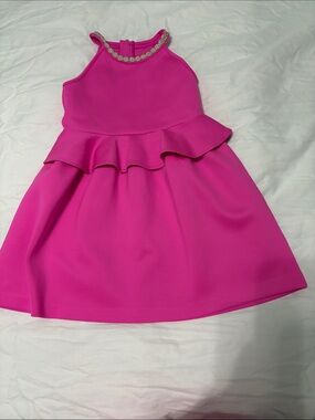Lilly Pulitzer Bright Pink Halter Peplum Dress with Beaded Neckline